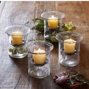 4 Sundance Hand blown hurricane glass candleholders
